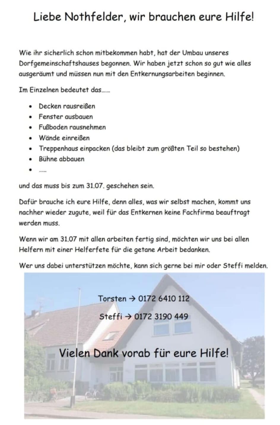 Flyer Umbau Dorfgemeinschaftshaus